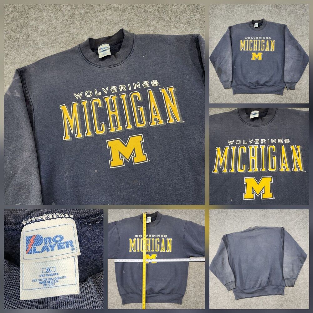 Pro Player Navy and Yellow Michigan Wolverines Sweatshirt